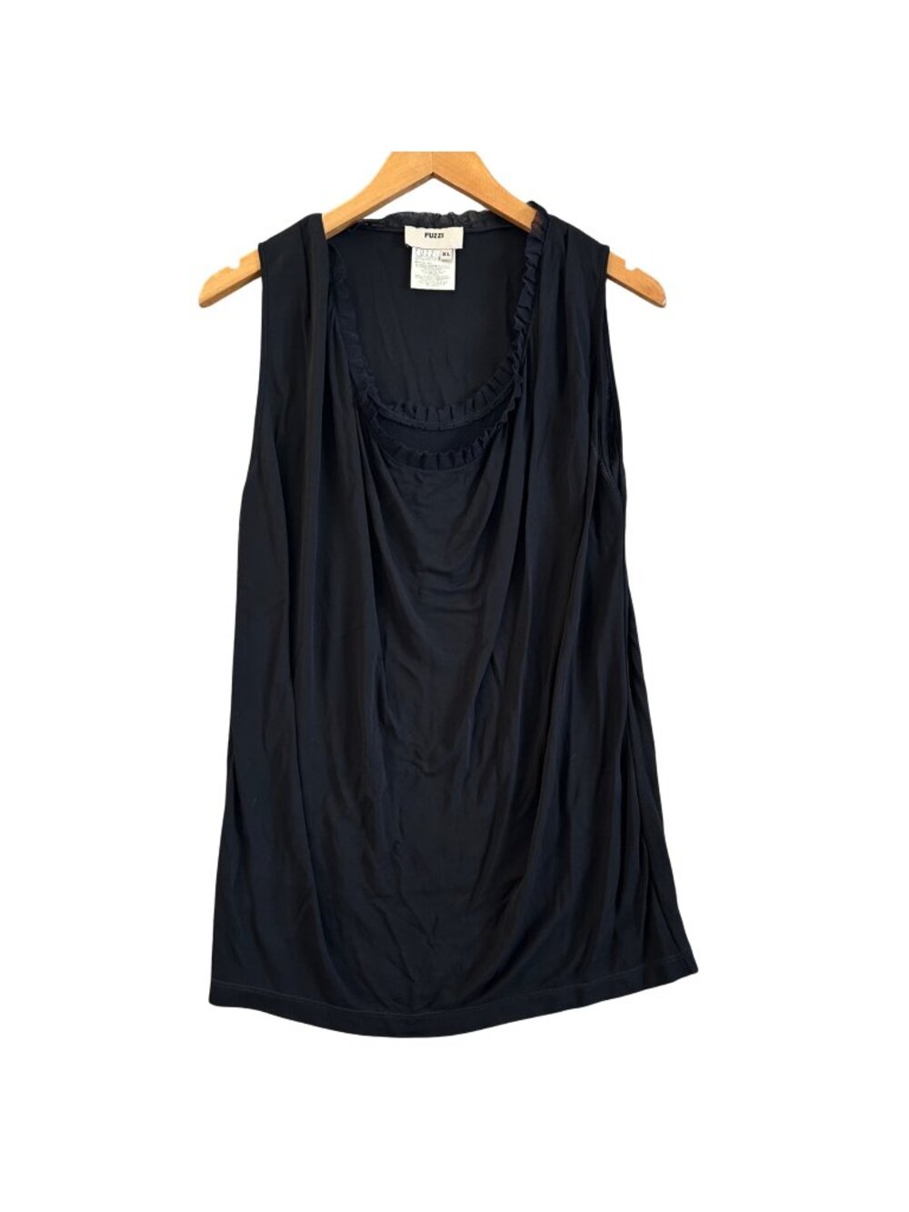 Fuzzi Women's Sz XL Black Sleeveless Drape Neck Top